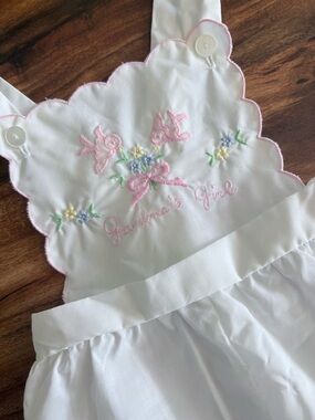 A Little Angel Vintage Baby Girl Grandma’s Girl Hand Embroidered Romper 6 9 Mos